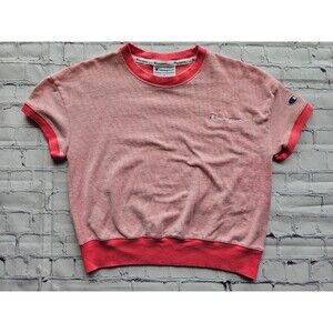 Champion Women’s Red Striped Crop Top T-Shirt Small Authentic Athleticwear